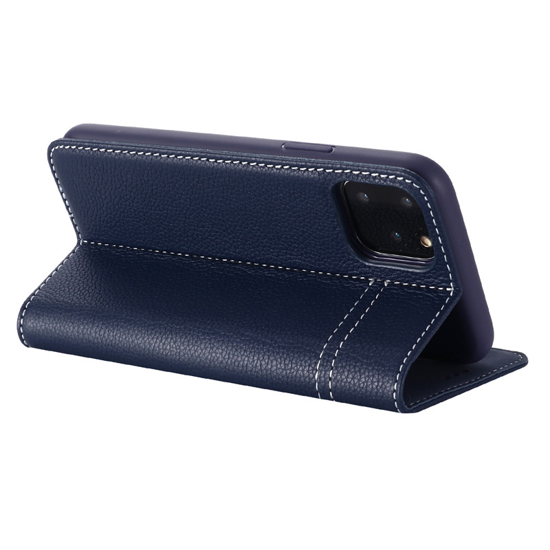 Genuine Leather Card Slot Wallet Phone Case with Flip Cover and Stand